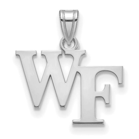 14k White Gold Wake Forest U. Small 'WF' Pendant - Picture 1 of 3